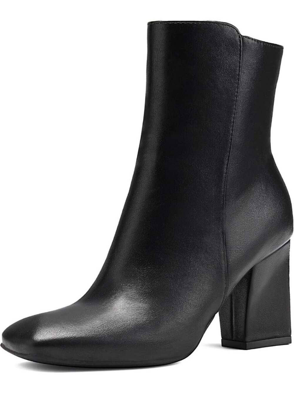 Chic Ankle Boots with Square Toe, Side Zipper, Chunky Block Heel, Mid Calf